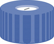N9 PP cap, blue, center hole, SIL/PTFE blue,pk/100